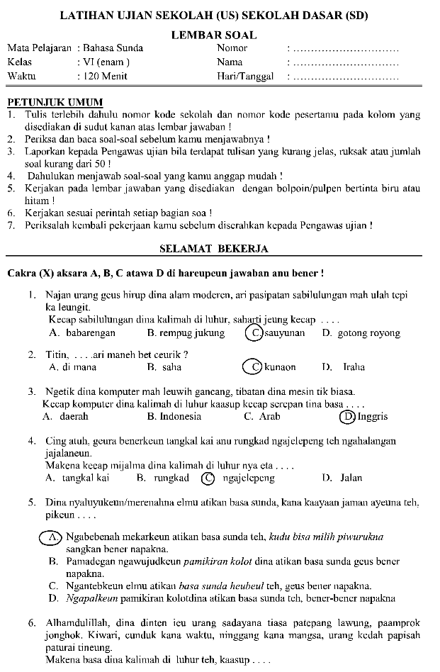 Soal Ujian Bahasa Jawa Kelas 6 – IlmuSosial.id